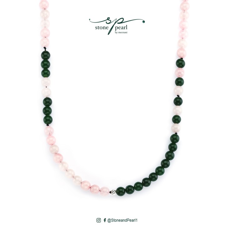 Rose Quartz and green jade Necklace